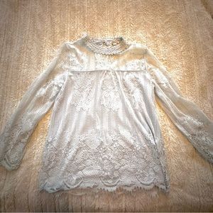 Powder Blue Ultra Pink Long-sleeve Lace Blouse